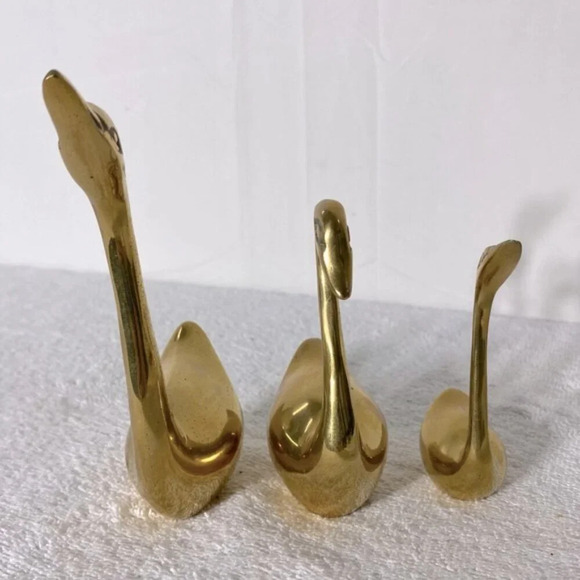 Vintage Brass  Swans x3 Decor Birds - Picture 2 of 13